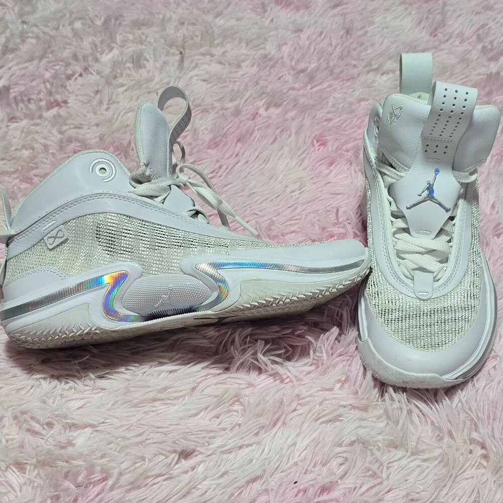 White Jordan metallic chrome shoes